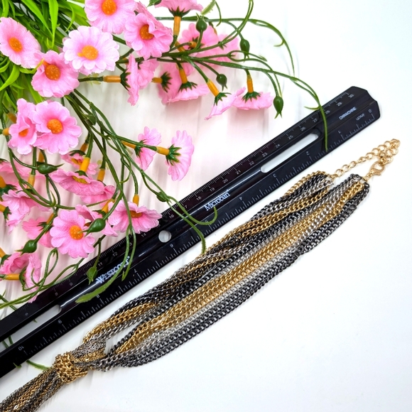 Tritone Black, Gold and Silver Vintage Statement Y Shaped Necklace - Picture 3 of 4